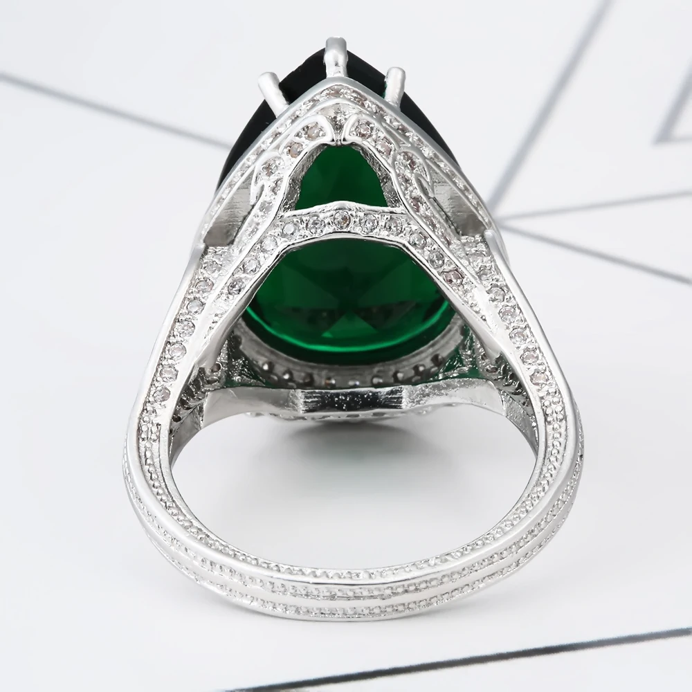 new arrival luxury silver color ring with green AAA cz stone high polished wedding for women party gift | Украшения и аксессуары