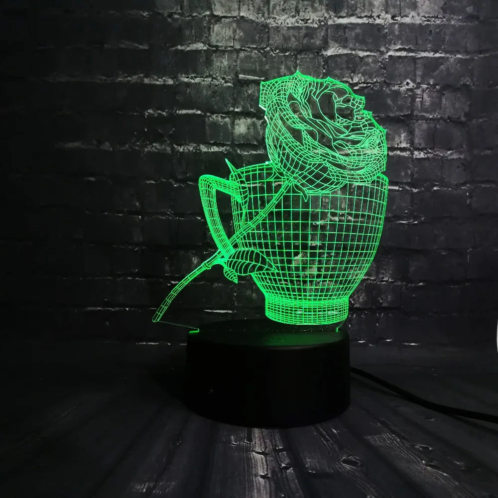 3D светодиодный Ночник светильник с розовым цветком кофейная чашка украшение