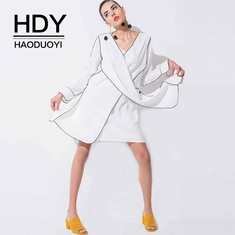 Женские винтажные платья HDY Haoduoyi белые элегантные повседневные с треугольным