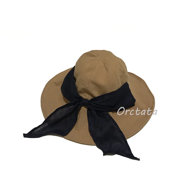 Панама женская с бантом шикарная хлопковая шляпа от солнца оранжевая для весны и