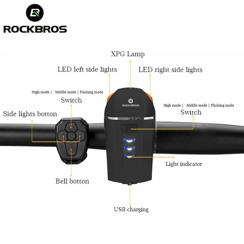 Звонок велосипедный ROCKBROS беспроводной с зарядкой от USB 350 лм | Спорт и развлечения
