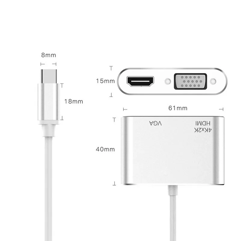 Новый 2 в 1 Тип-c к hdmi + vga USB3.1 Тип-C VGA HDMI конвертер 4 К | Мобильные телефоны и