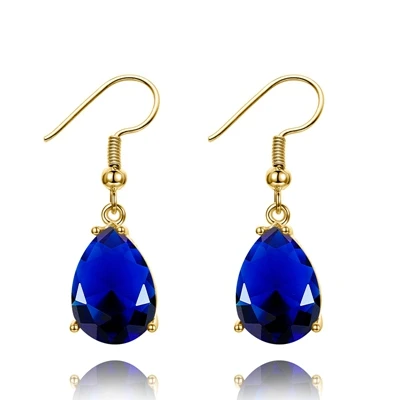 Sapphire Золотой Цвет красный рубин драгоценный камень Для женщин Висячие серьги 925 пробы Серебряные серьги для Для женщин 10x14 мм вечерние свадебные украшения подарки - Цвет камня: Sapphire