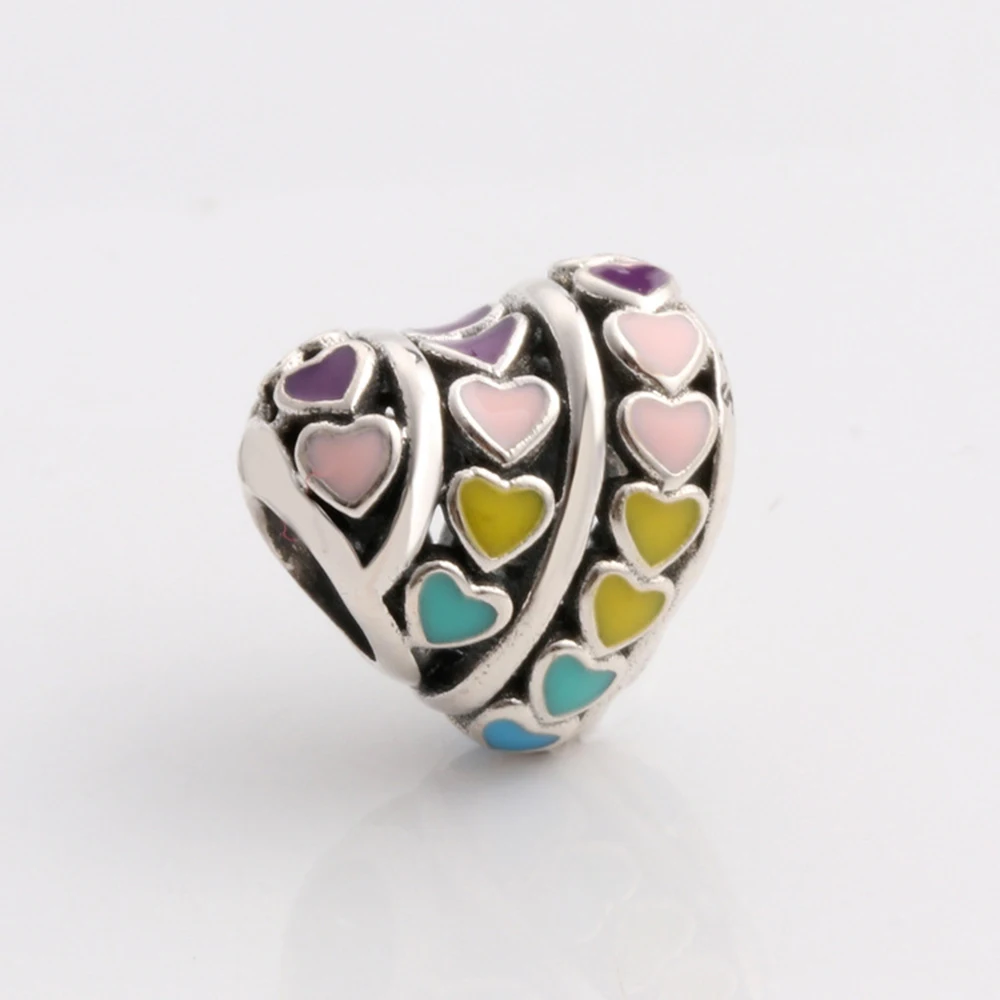 

Hot Sale Silver Color Charm Bead Simple Colourful Love Heart Glaze Beads For Original Pandora Charm Bracelets & Bangles Jewelry