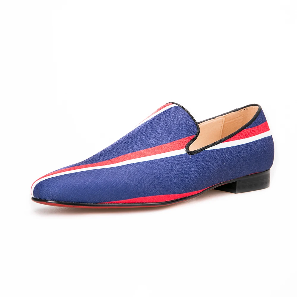 Jeder Schuh new Square toe blue canvas shoes with striped design Party and Banquet men dress loafers Leather insole flats | Обувь