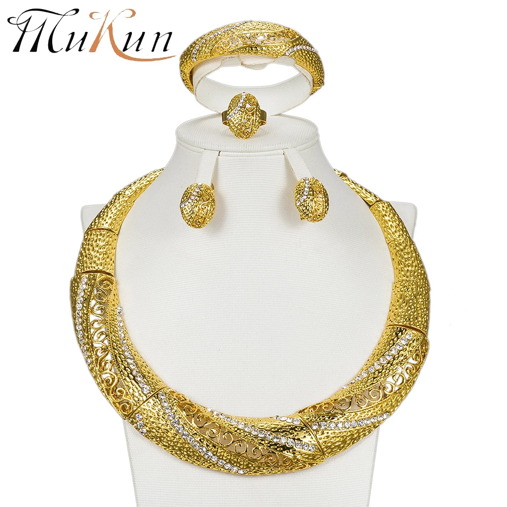 

MUKUN Exquisite Dubai jewelry sets Wholesale Luxury gold color Nigerian Woman Wedding African jewelry big necklace earrings set