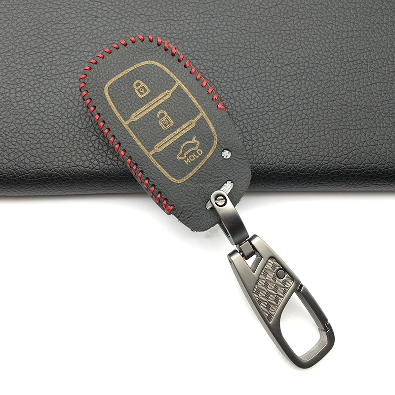 Новинка Стильный чехол из 100% натуральной кожи с кольцом цепочкой для ключей Hyundai