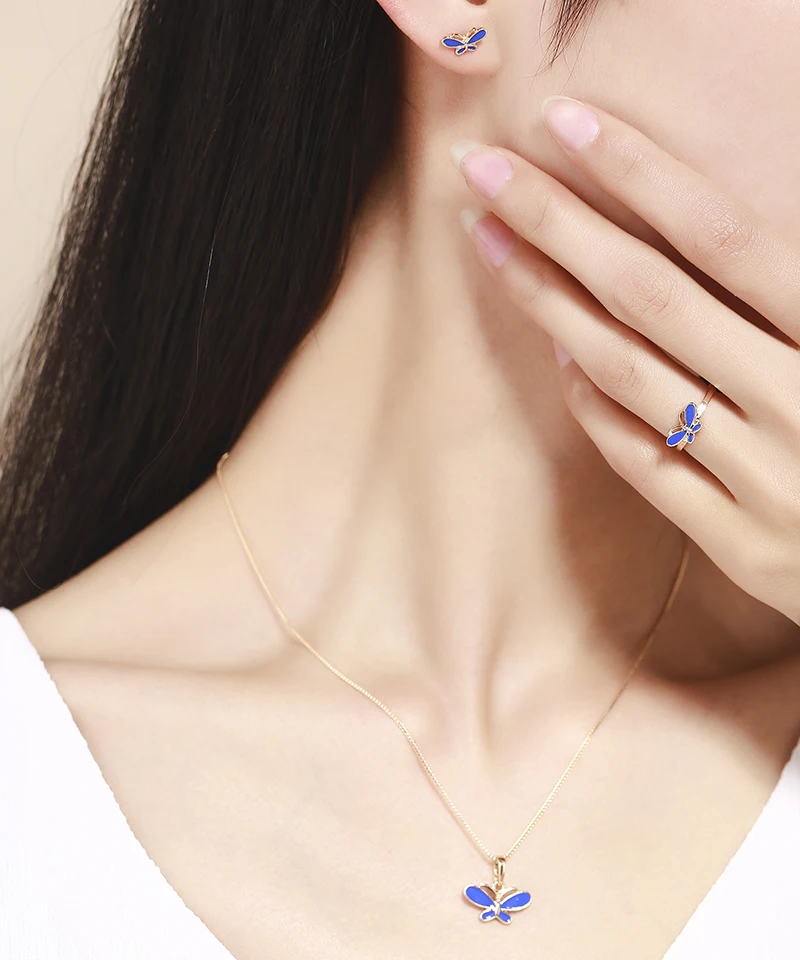 Комплект из колье серёг и кольца с подвеской бабочкой|jewelry sets|necklace earrings ringnecklace