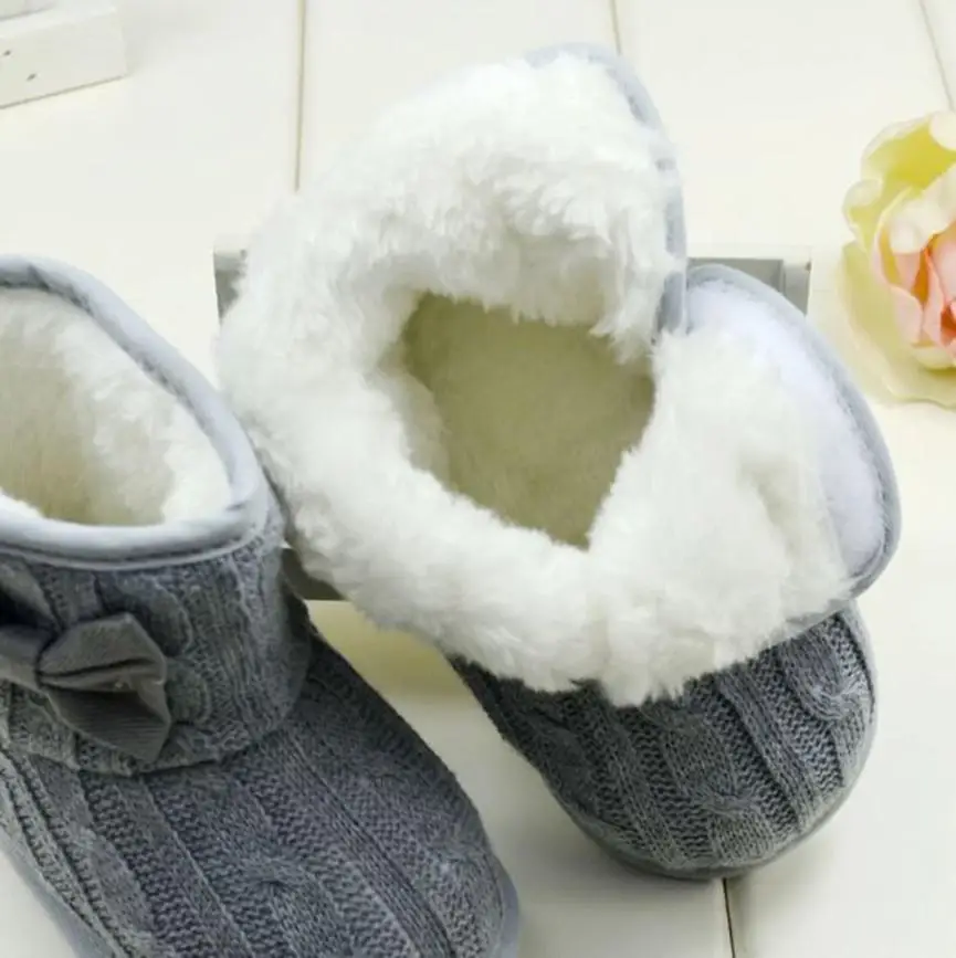 1Pair Woolen Yarn Baby Bowknot Soft Sole Winter Warm Anti-slip Comfortable Shoes Boots For Great Gift To 25 |