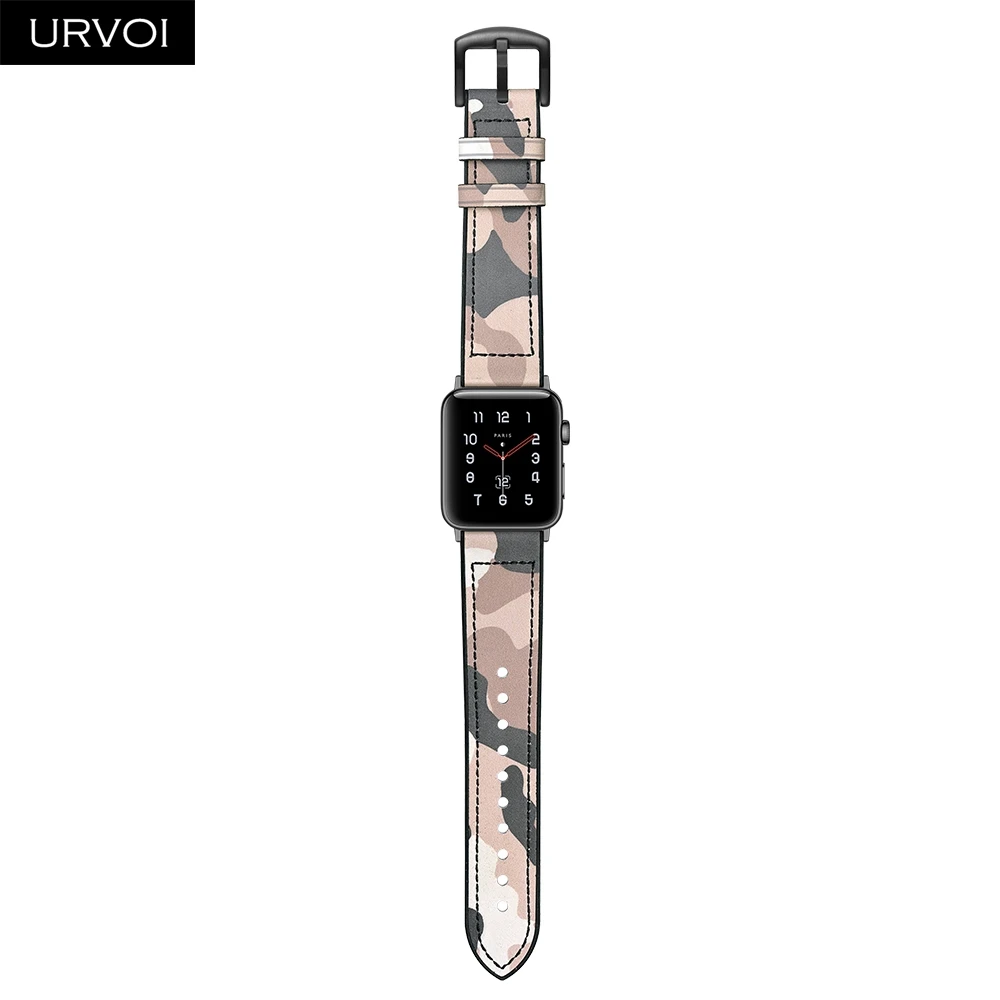 URVOI ремешок для apple watch серии 4, версия 1, 2, 3, ремешок кожаный ремешок Силиконовая задняя крышка для наручных часов iwatch, пояс из дышащего материала 38/40 42/44 мм, черные, с ремешками на пряжках