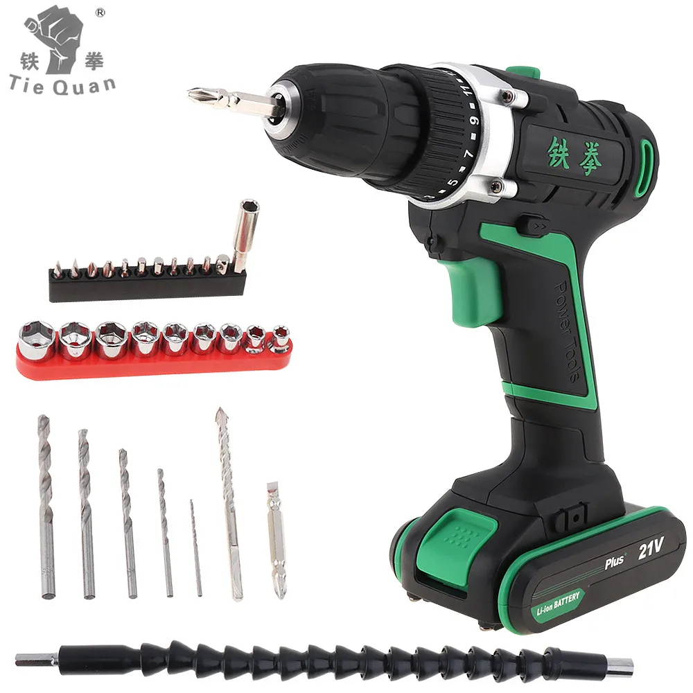 

21V Lithium-Ion Battery Cordless Electric Drill Screwdriver Power Tool with Rotation Adjustment Switch and 29pcs Accessories Set