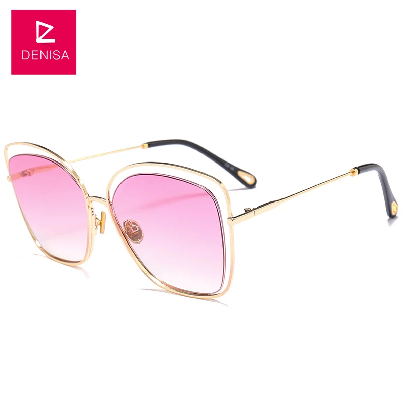 Gold LightPink DENISA выдолбленные солнцезащитные очки кошачий глаз женские сексуальные модные градиентные солнцезащитные очки для девочек UV400 lunette de soleil femme G18402 - Цвет линз: Gold LightPink