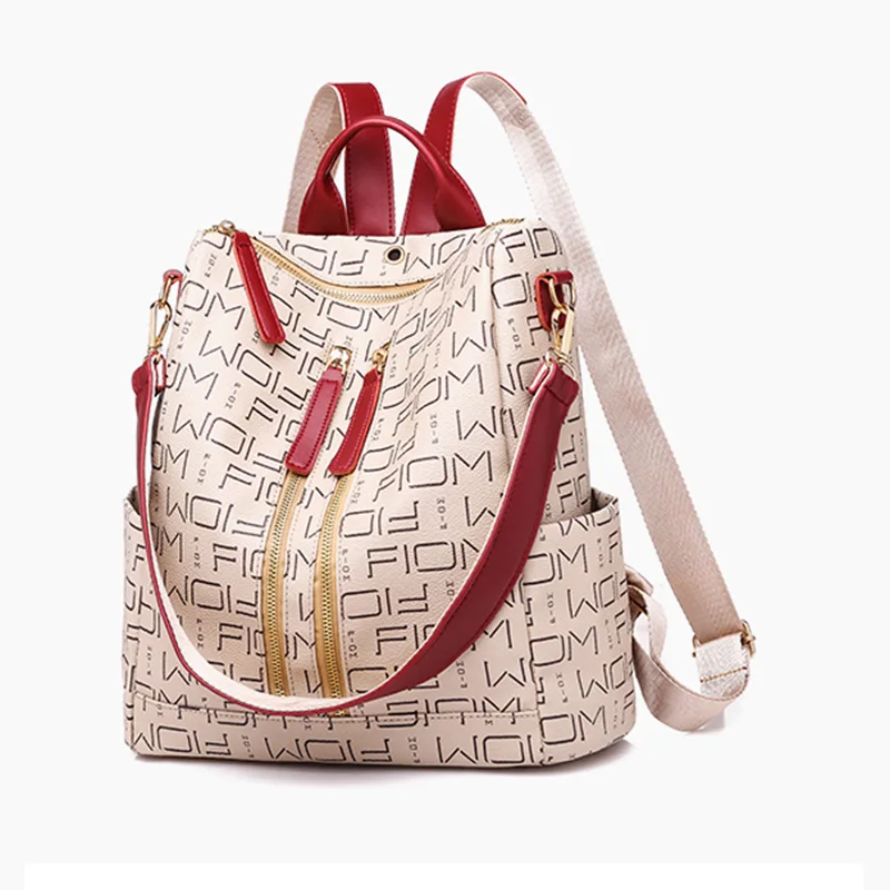 Leather Backpacks for Adolescent Girls Zipper Backpack Female Backpack to School Notebooks Laptop College bag - Цвет: creamy-white