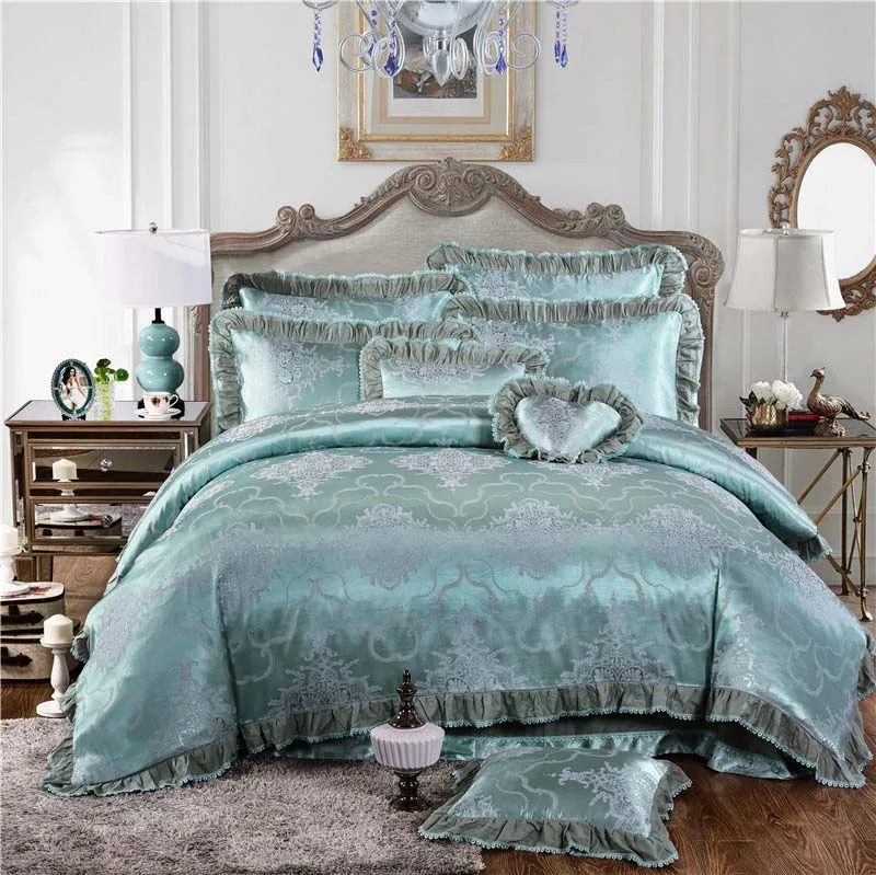 Комплект постельного белья из шелка и жаккарда с кружевом вышивкой|duvet cover|king