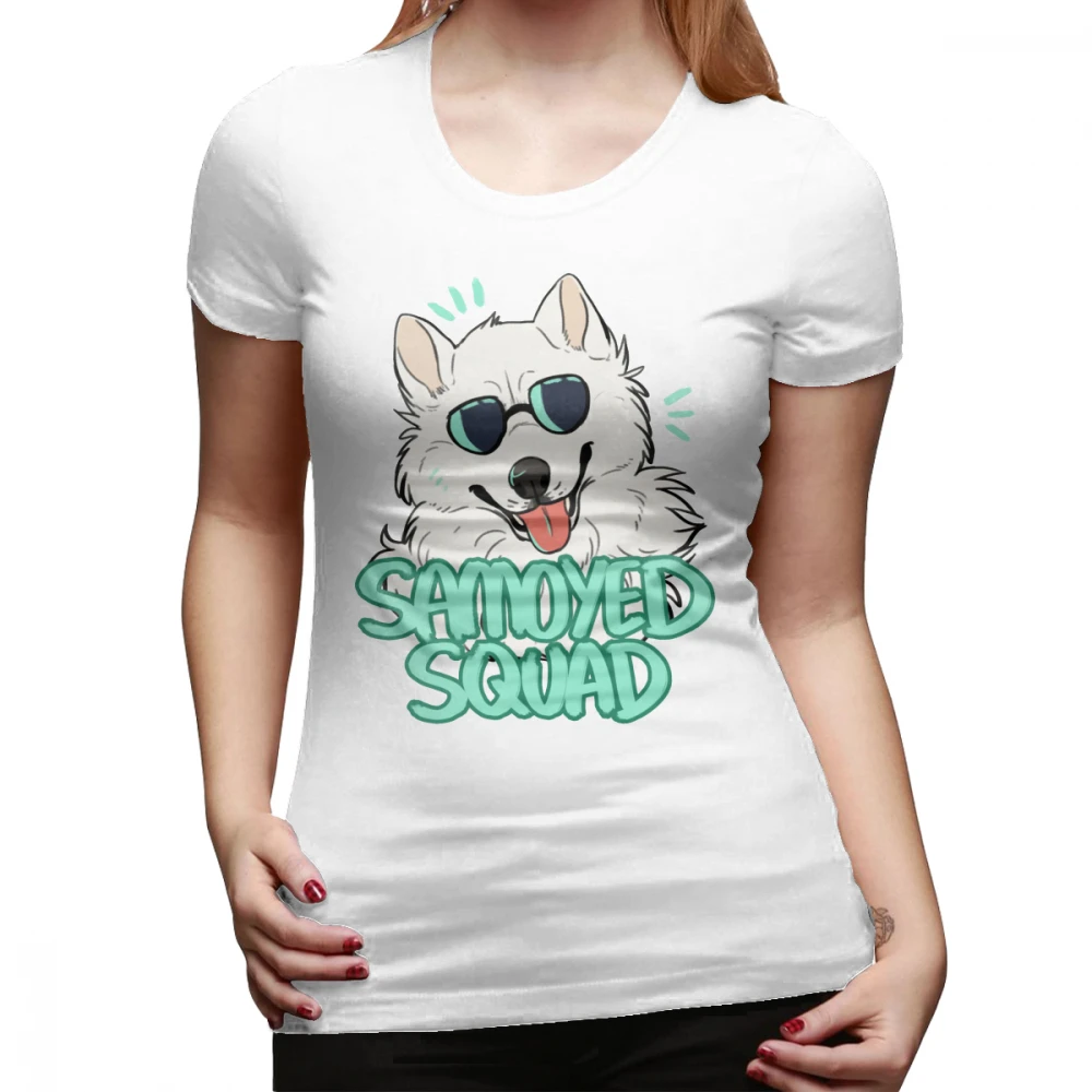 Футболка Samoyed Dogs футболка SAMOYED SQUAD Футболка с принтом 100 хлопчатобумажная женская футболка Kawaii темно-синяя Летняя женская футболка с круглым вырезом