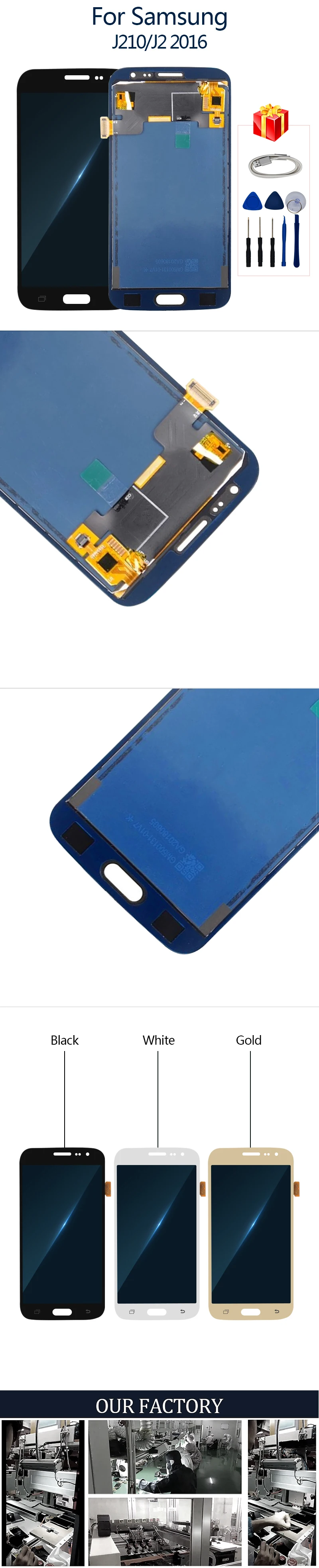 J210 lcd для samsung Galaxy J2 J210 J210F lcd дисплей кодирующий преобразователь сенсорного экрана в сборе части Регулируемая яркость бесплатный подарок