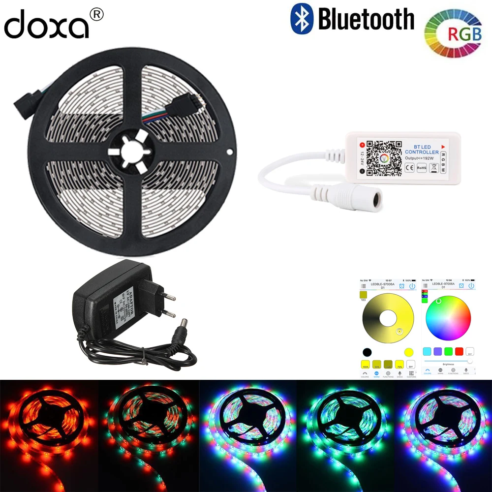BLYN 3528 RGB LED Strip Waterproof Bluetooth Wireless Control 5M 10M 15M Rope Lights +Bluetooth Controller +DC12V 5A PSU | Лампы и
