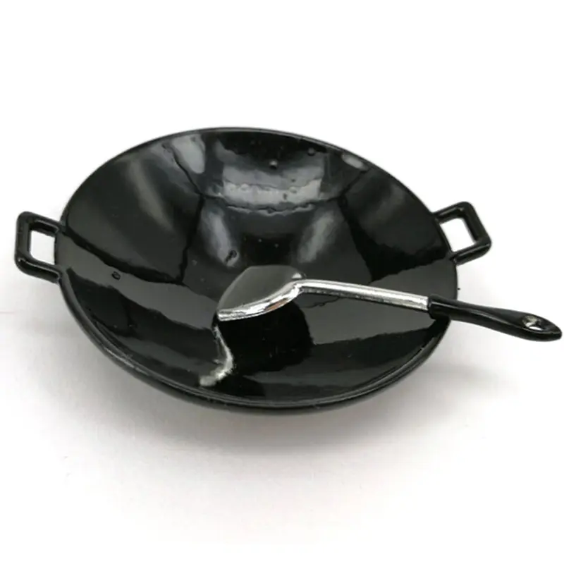 

Dollhouse Chinese Wok Pretend Play Kitchen Cooking Utensils Toy Accessories 1/12 Scale Miniature