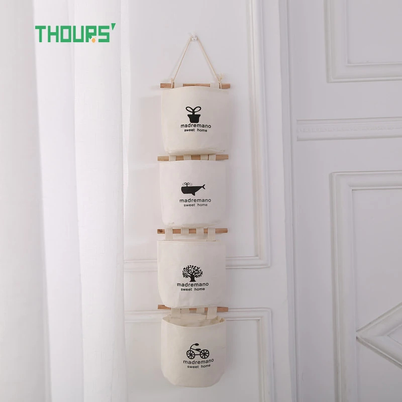 

Thours Tree BicycleWall Hanging Storage Bag Dark-Fabric Cotton Pockets Pendant Makeup Sundries Organizer Home Decoration