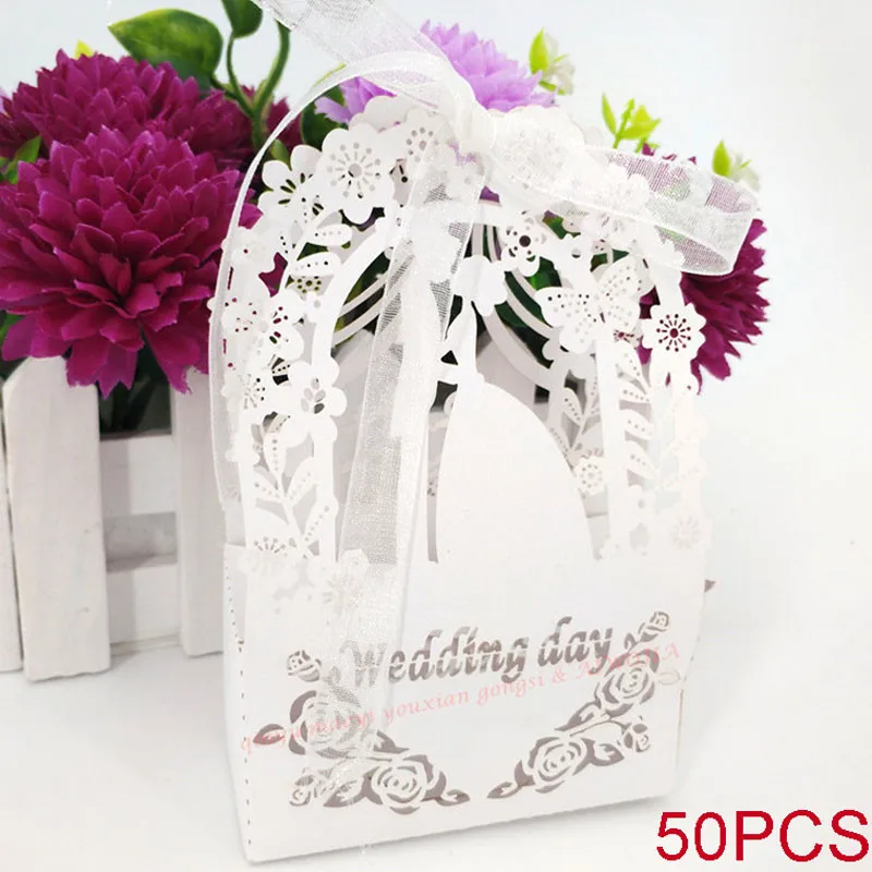 50 шт. лазерная резка пара вечерние свадебные декоративные сладости Коробки день