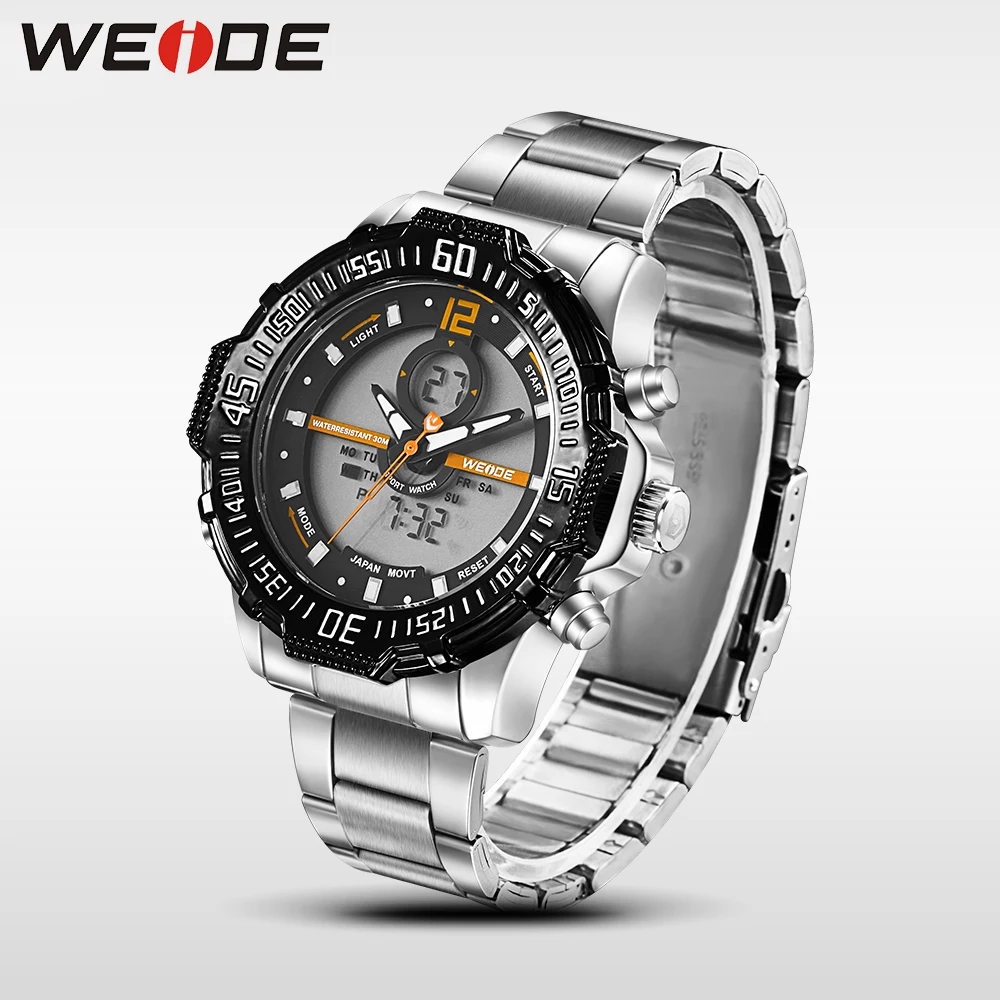 Weide люксовый бренд Кварцевые Спортивные Цифровые мужские часы из нержавеющей