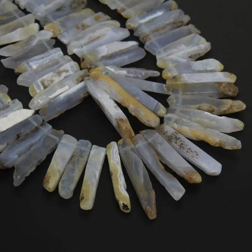 

Blue Chalcedony Slice Beads Necklace strand,Natural Stones Raw Gems Top Drilled Slab Points Pendants Supplies Findings Bulk