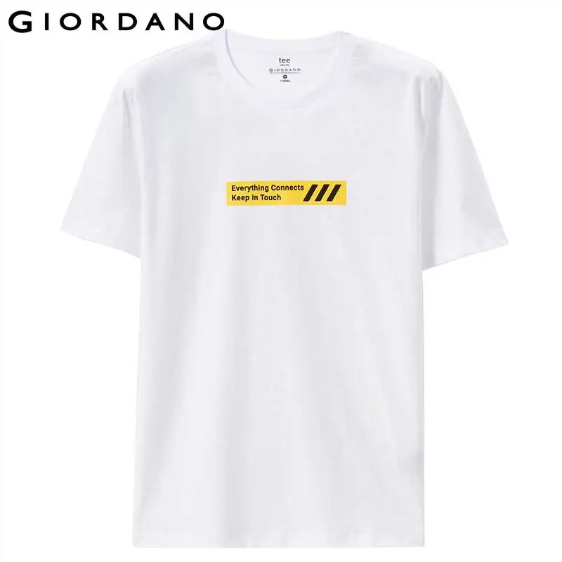 Giordano Мужская футболка с принтом букв графическая летняя для мужчин коротким