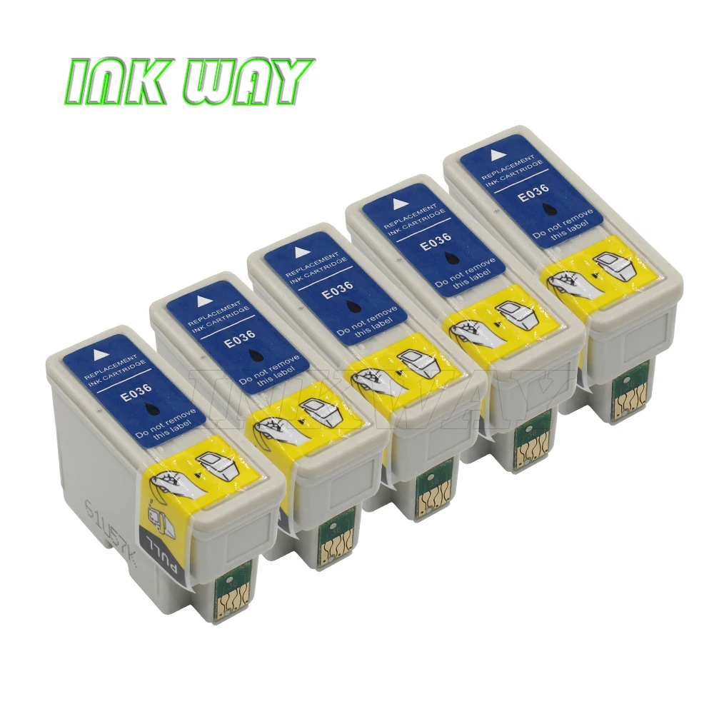 

INK WAY 5 PACK T036 black Non-OEM Chipped Compatible Ink Cartridges for Stylus C42UX,C44UX,C46 with ink