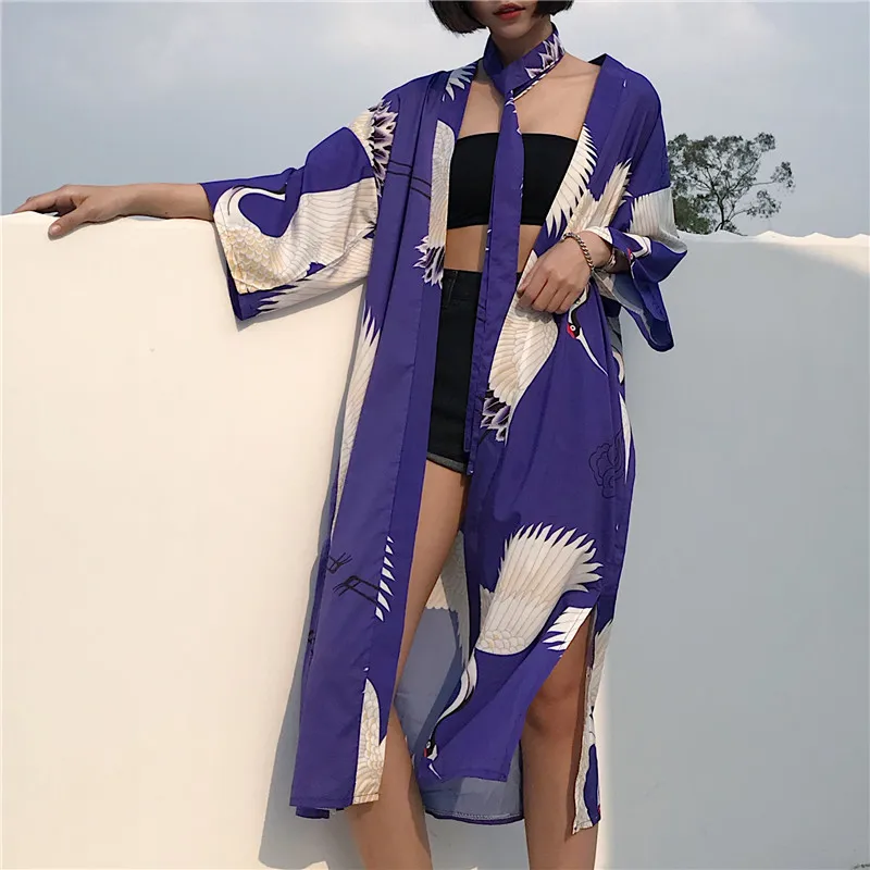 Новинка 2019 японское кимоно юката Haori женский костюм с красным краном