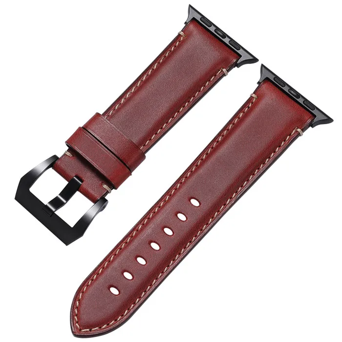 Bordeaux-black Ремешок для Apple Watch, кожаный ремешок для iWatch, аксессуары для серии 1/2/3/4, ремешок для часов 38 мм, 40 мм, 42 мм, 44 мм - Цвет ремешка: Bordeaux-black