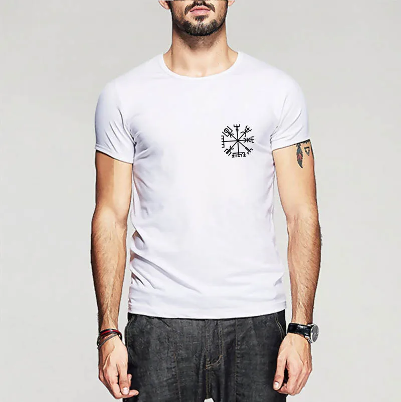 Футболка VIKINGS с языческим компасом мужская повседневная тенниска из 100% хлопка