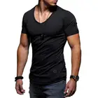 2021 новый V образным вырезом футболка для фитнеса и занятий Bodybulding футболка, летняя футболка с коротким рукавом рубашки на молнии Верхняя одежда размера плюс S-5XL