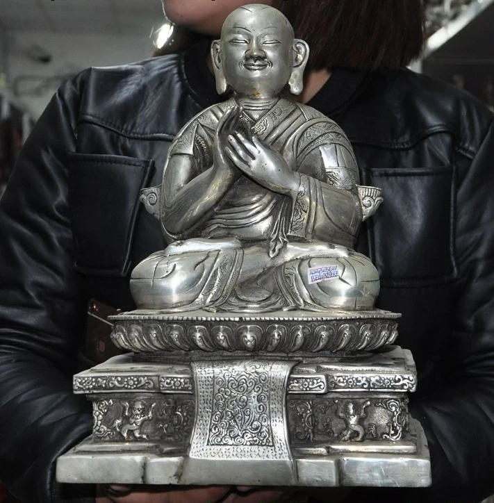 Old Tibetan buddhism Temple silver Karmapa Dalai Lama Lamas Buddha Monk Statue | Дом и сад