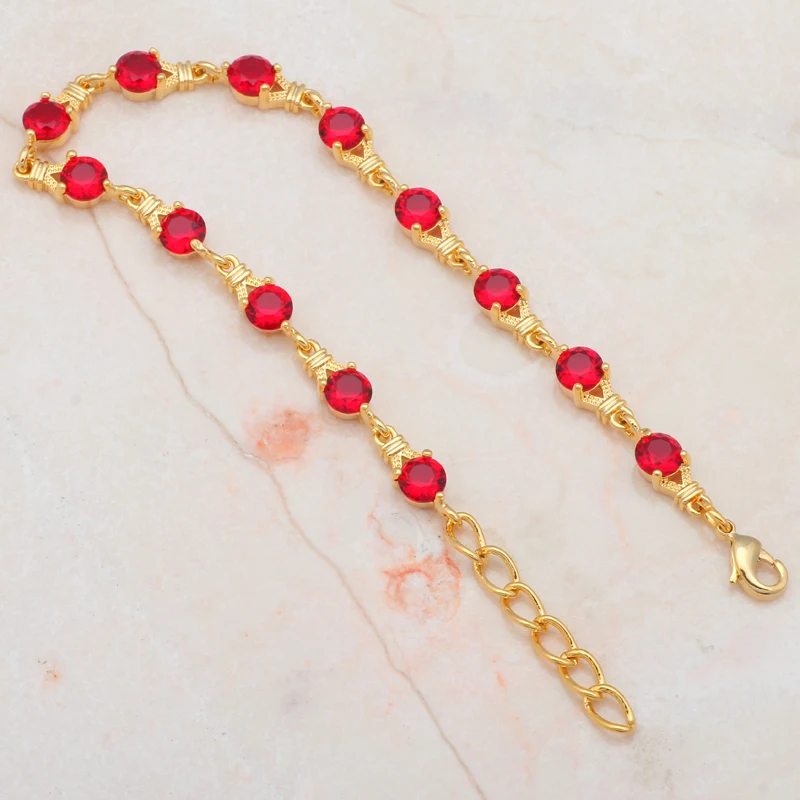 ROLILASON Королевский гранат Красный Кристалл Циркон Золотой шарм Браслеты здоровья