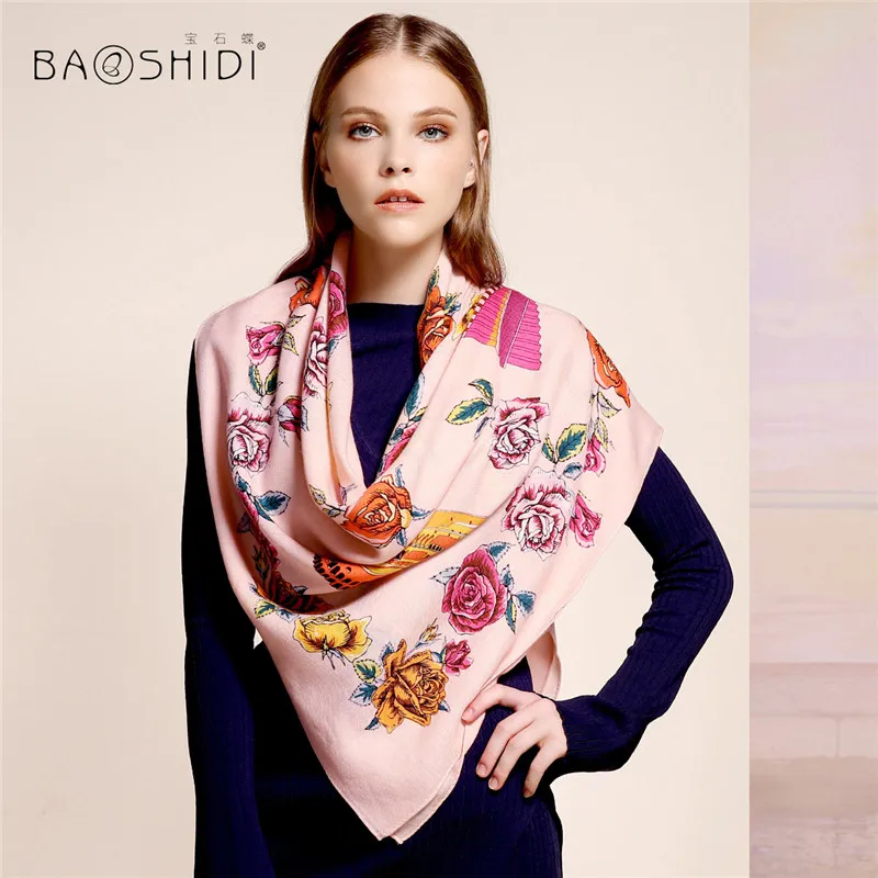 

[BAOSHIDI] 100% шерсть роскошный брендовый зимний шарф, элегантные женские шарфы, шаль бесконечности для теплого украшения, Дамский элегантный хи...