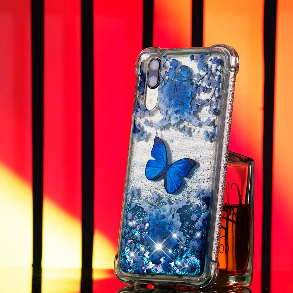 Жидкий чехол для телефона с сердечками Huawei P20 Pro Lite Nova 3e P Smart Quicksan блестящий
