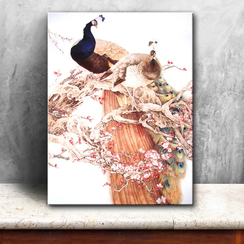 Холст в китайском стиле с классическим буксирным павлином пейзажем картина