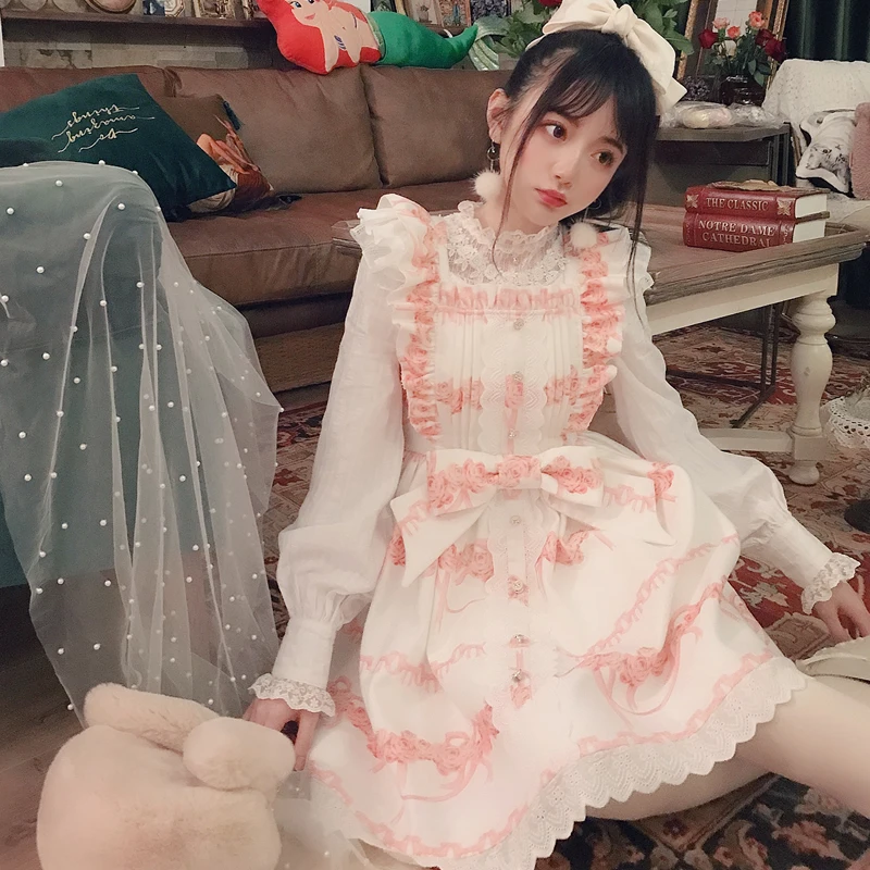 Bobon21 Новое милое платье в стиле Лолиты с милым принтом для женщин Kawaii летнее платье в стиле Лолиты кружевное платье на подтяжках с бантом платье принцессы без застежки D1695
