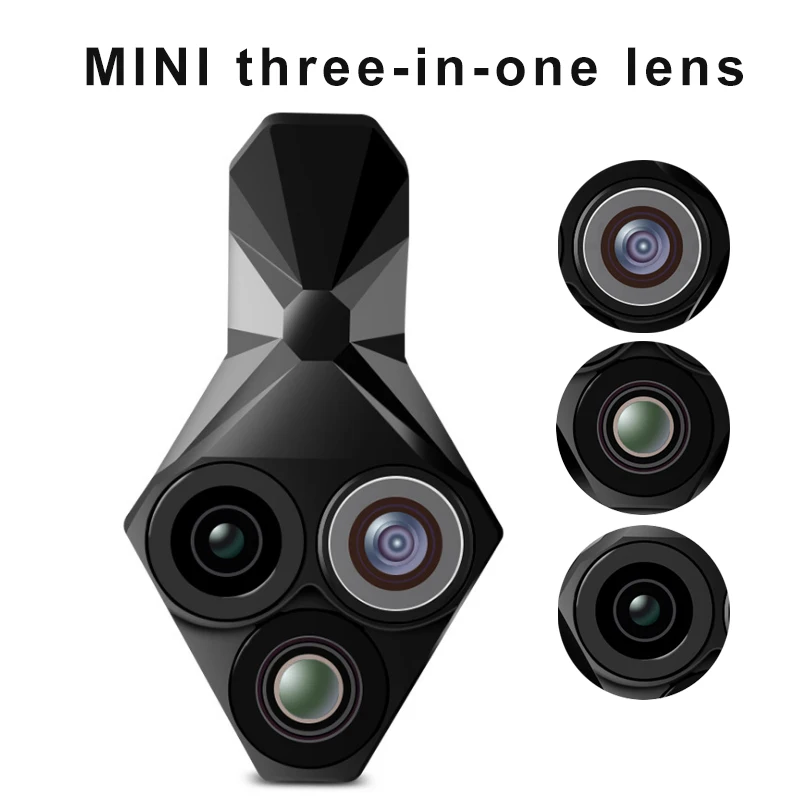 

New 3 in 1 Cellphone Camera Clip-on Lens 0.65X Wide Angle 20X Macro 160 Degree Lens for Phone Tablets DOM668