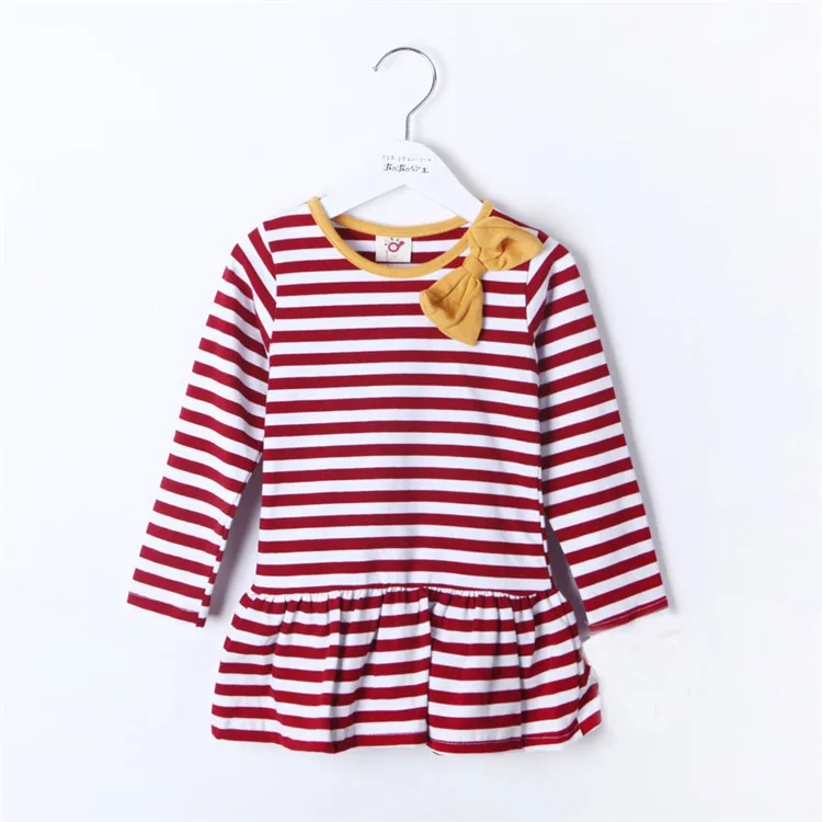 

Autumn Navy Style Bow Girls Clothing Baby Long-sleeve Dress 0468