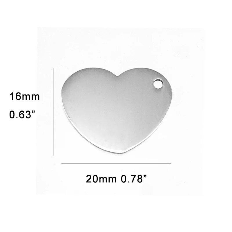 

Risul heart tag charm blank pendant 1 loop personalized both sides mirror polished stainless steel high quality wholesale 50pcs