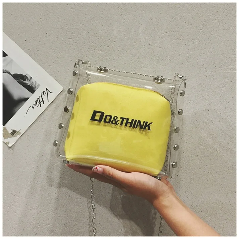 PVU цепь прозрачная желе академический стиль Чистый Цвет Простой одно плечо косая