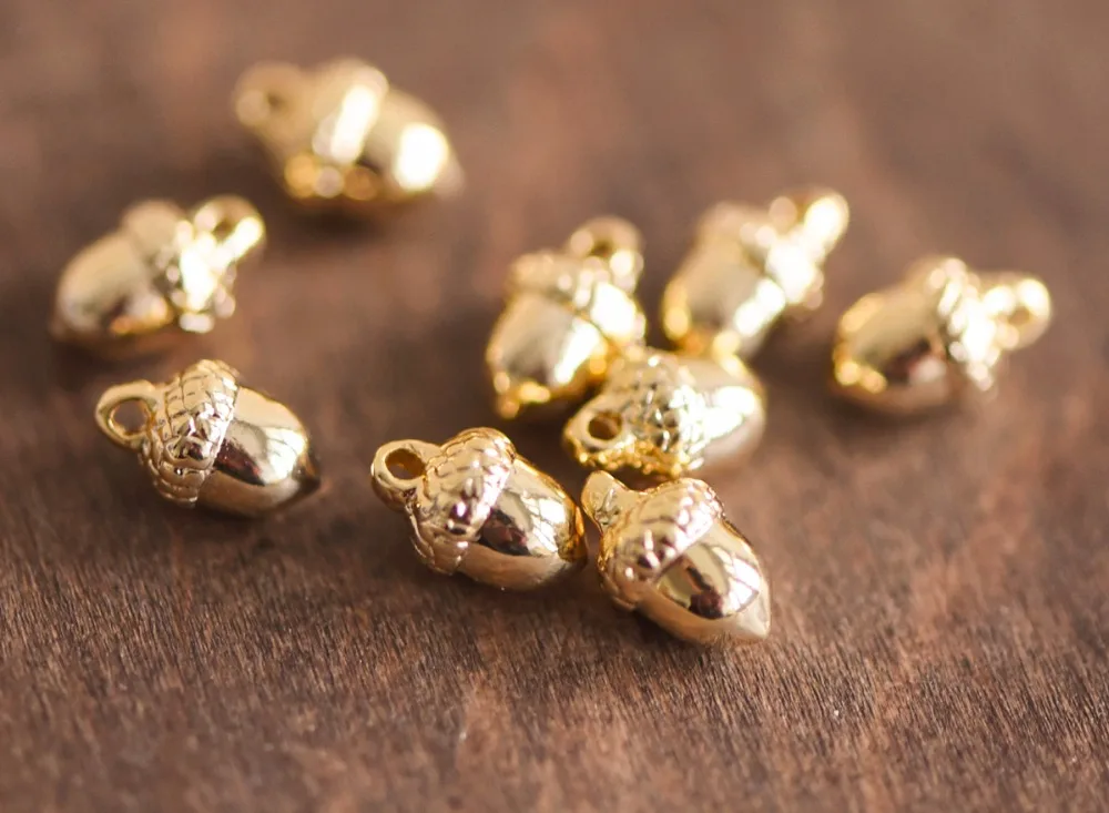 10pcs Mini Gold plated Brass Acorn Charms 9x6mm Lead Nickel Free (GB-067) | Украшения и аксессуары