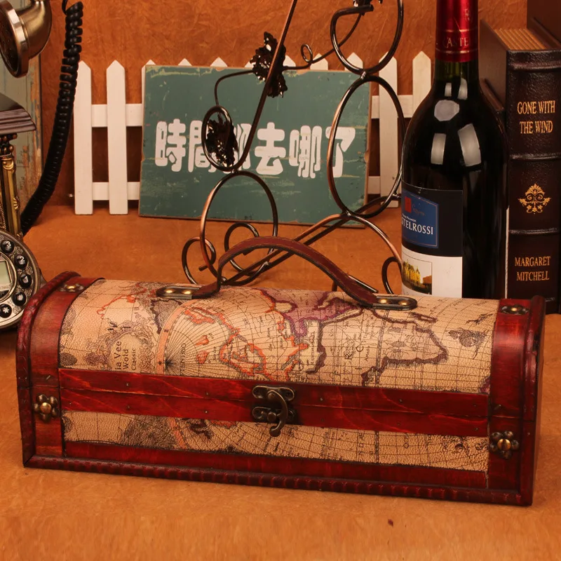 Ретро Карта коробка для хранения деревянная упаковка бутылки Красного вина или