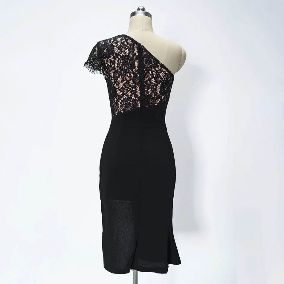 A810 Одно Плечо Сторона Сплит черный кружевное платье|lace dress|black lace dressone shoulder |