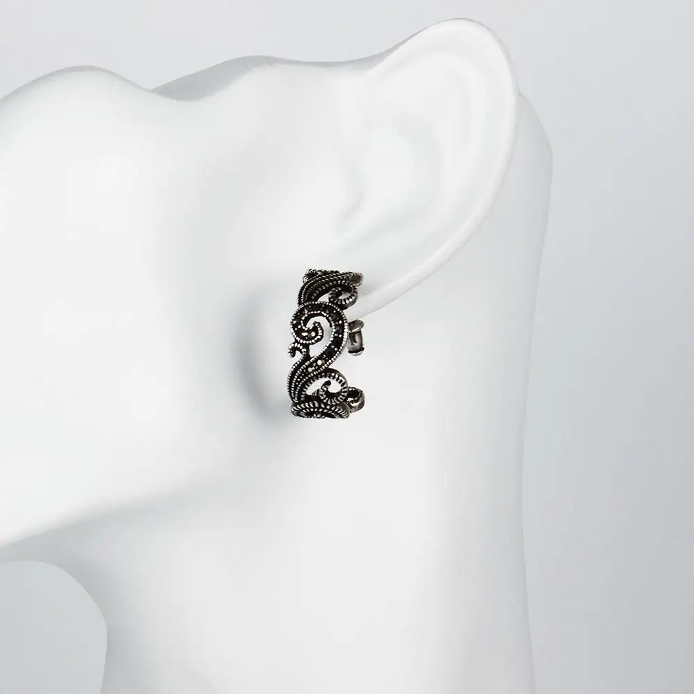 Euramerican Czech Zirconia Hollow Arabesquitic Stud Earrings Blacken Vintage Wanita Cantik Bijoux Women Jewelry Perhiasan | Украшения и