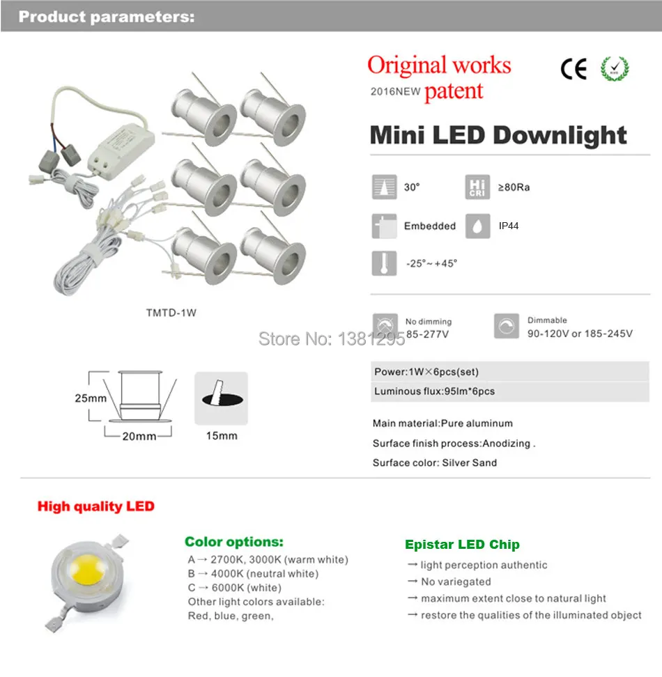 Mini LED Light Ceiling Lamp Dimmable Recessed Spot 1W 6PCS/Set Star Lighting Design Bedroom Bathroom Kitchen DHL | Лампы и освещение