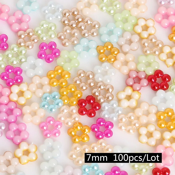 7mm 100pcs 100 шт. 9/7 мм круглый цветок из бисера DIY рукоделия случайный смешанный Цвет Пластик ABS имитация жемчуг одежды швейных материалов - Цвет: 7mm 100pcs