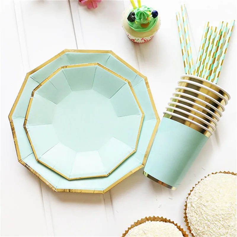 Одноразовая посуда 8 цветов золотая Мятная зеленая|tableware party|tableware disposabletableware birthday