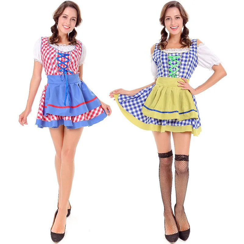Взрослый женский крестьянский Костюм Октоберфест Dirndl клетчатое плиссированное